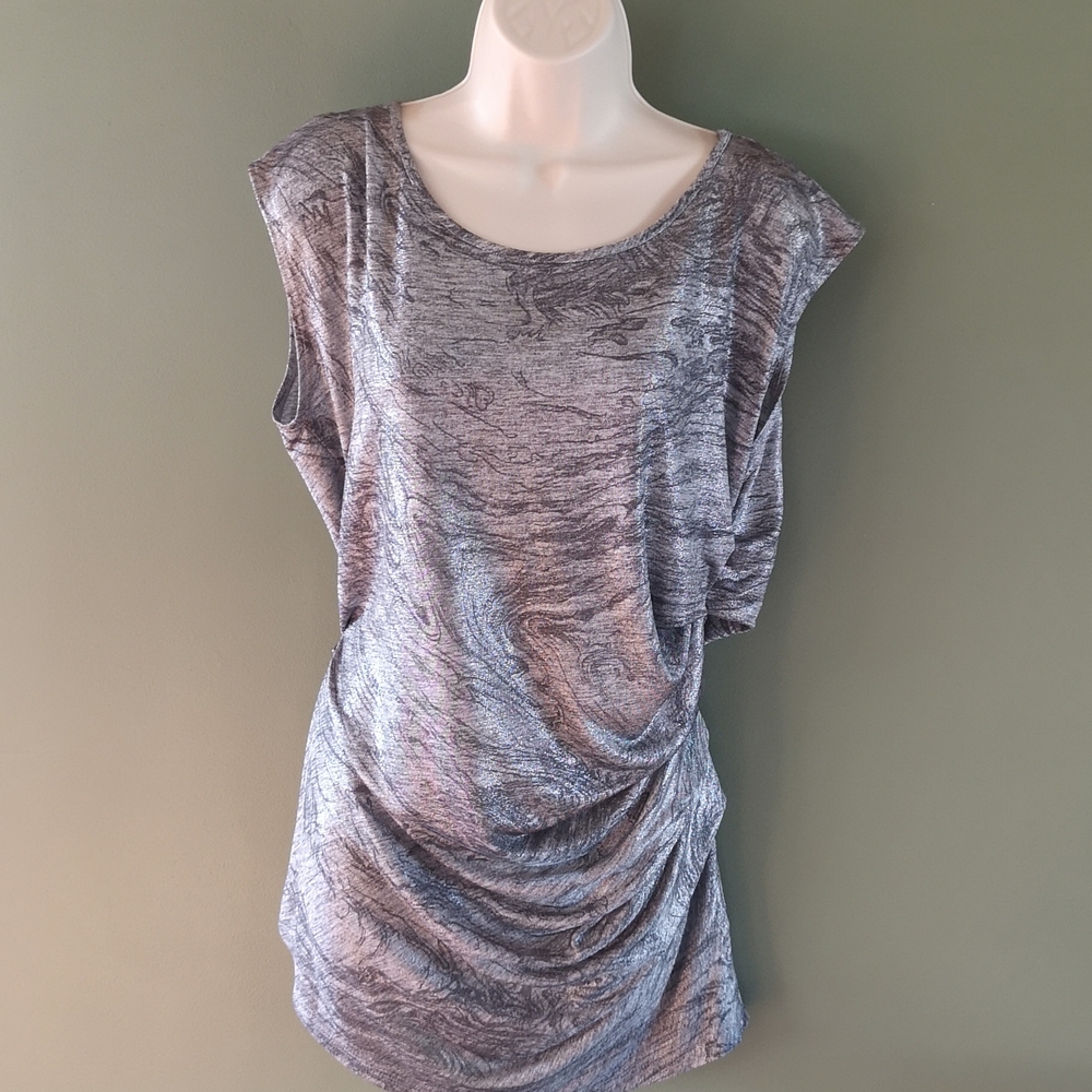 NWT Metallic Shimmer Side Ruched Tunic Length Sleeveless Fashion Top Sz L Rickis